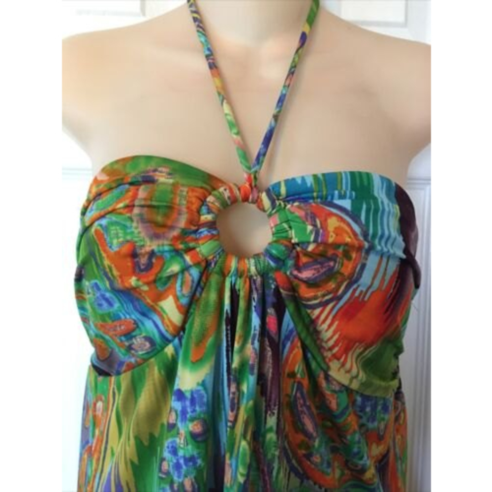 Alyn Paige Green Blue Multicolor Halter Maxi Dress